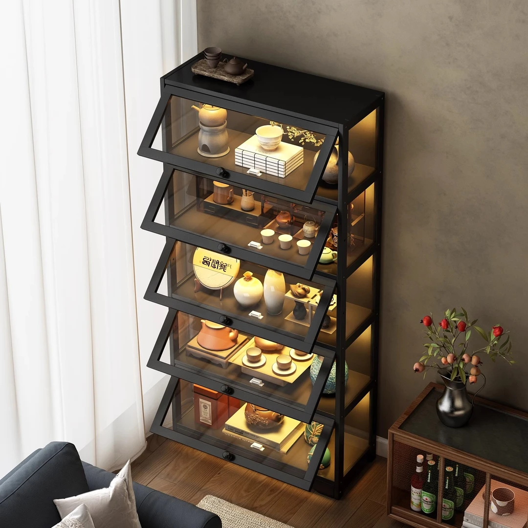 新中式博古架家用茶室茶叶收纳架简易茶杯展示柜客厅防尘置物架