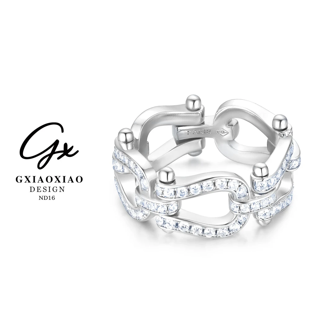 铜合金合成锆石戒指 GXX 法式个性环环相扣轻奢戒指 ND15 ND16