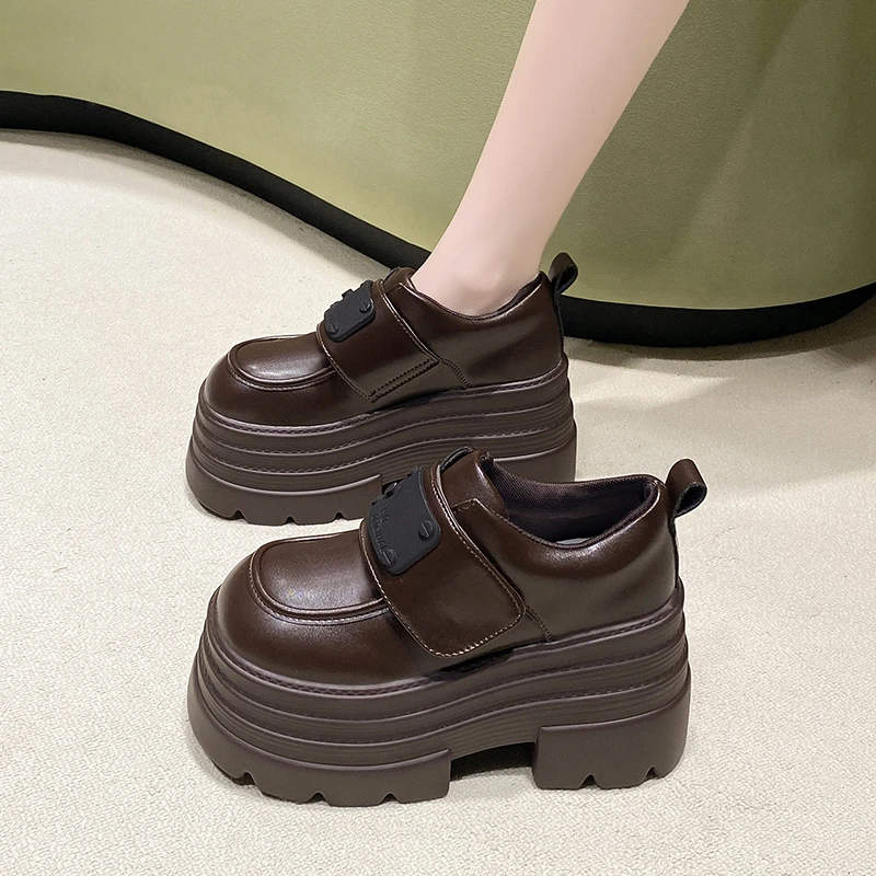 复古小皮鞋女2025春季百搭爆款厚底松糕单鞋英伦小个子乐福鞋10cm