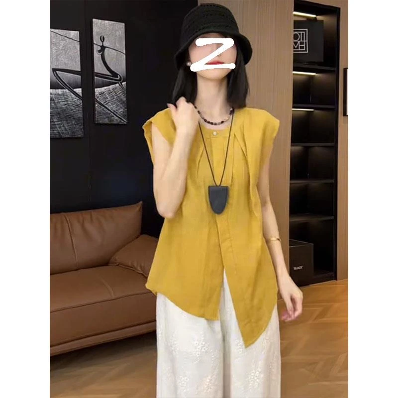 不规则小飞短袖衬衫女夏设计感小众气质法式别致开叉坎肩马甲上衣