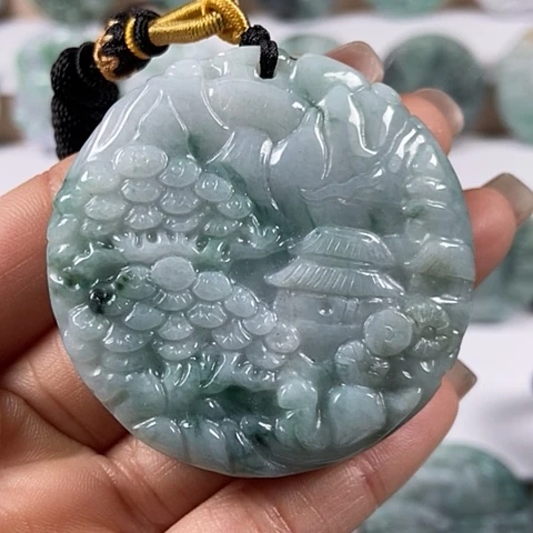 翡翠颈饰未镶嵌山水两面工福利