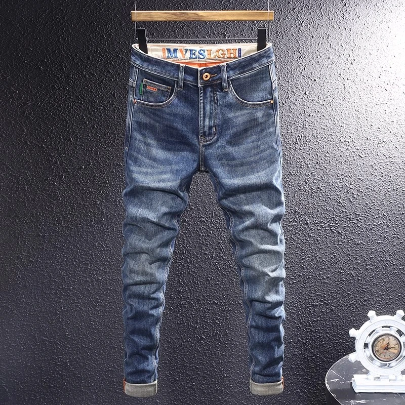 Cebrodz 夏季新款美式做旧牛仔裤男潮流磨破百搭修身弹力小脚裤子