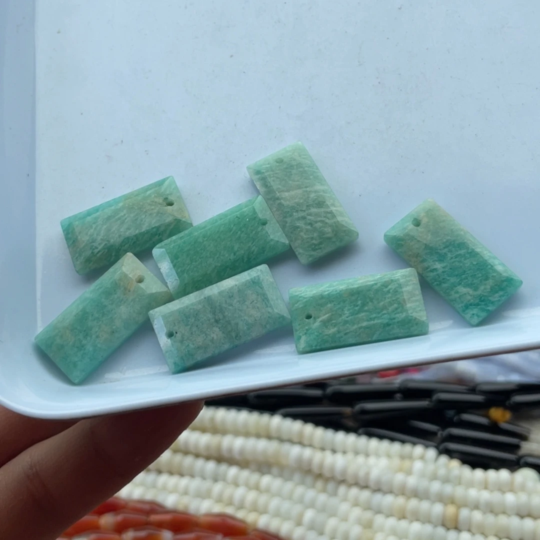 玛瑙/玉髓合金珠宝半成品一个装天河石长方牌吊坠12^25mm