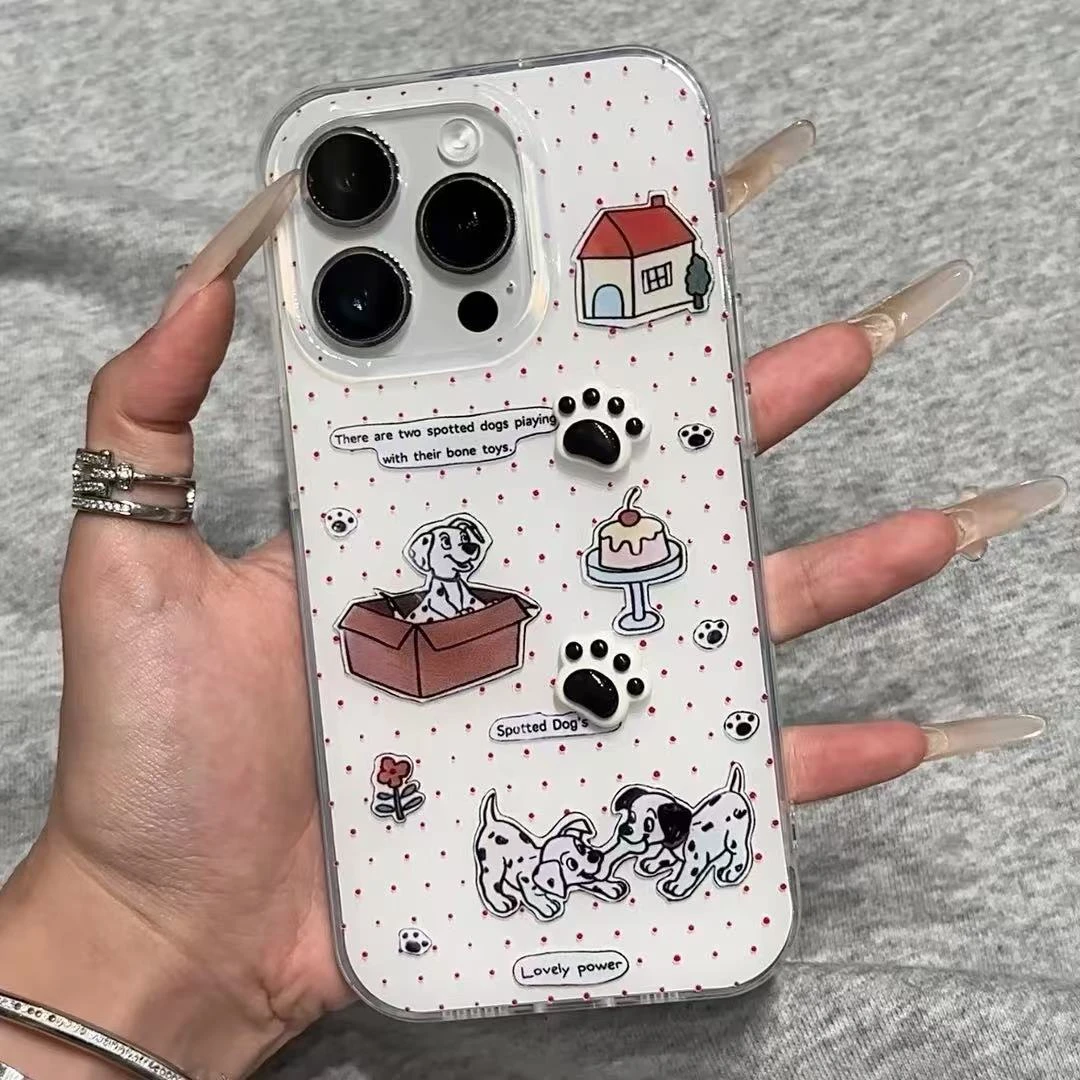 莱奥奥可爱斑点狗贴件适用苹果16/15手机壳华为P70vivo小米15oppo