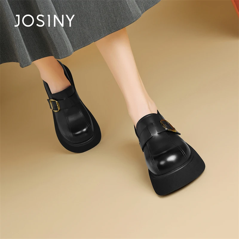 卓诗尼厚底高级感小皮鞋女2025秋季新款英伦粗跟增高一脚蹬乐福鞋