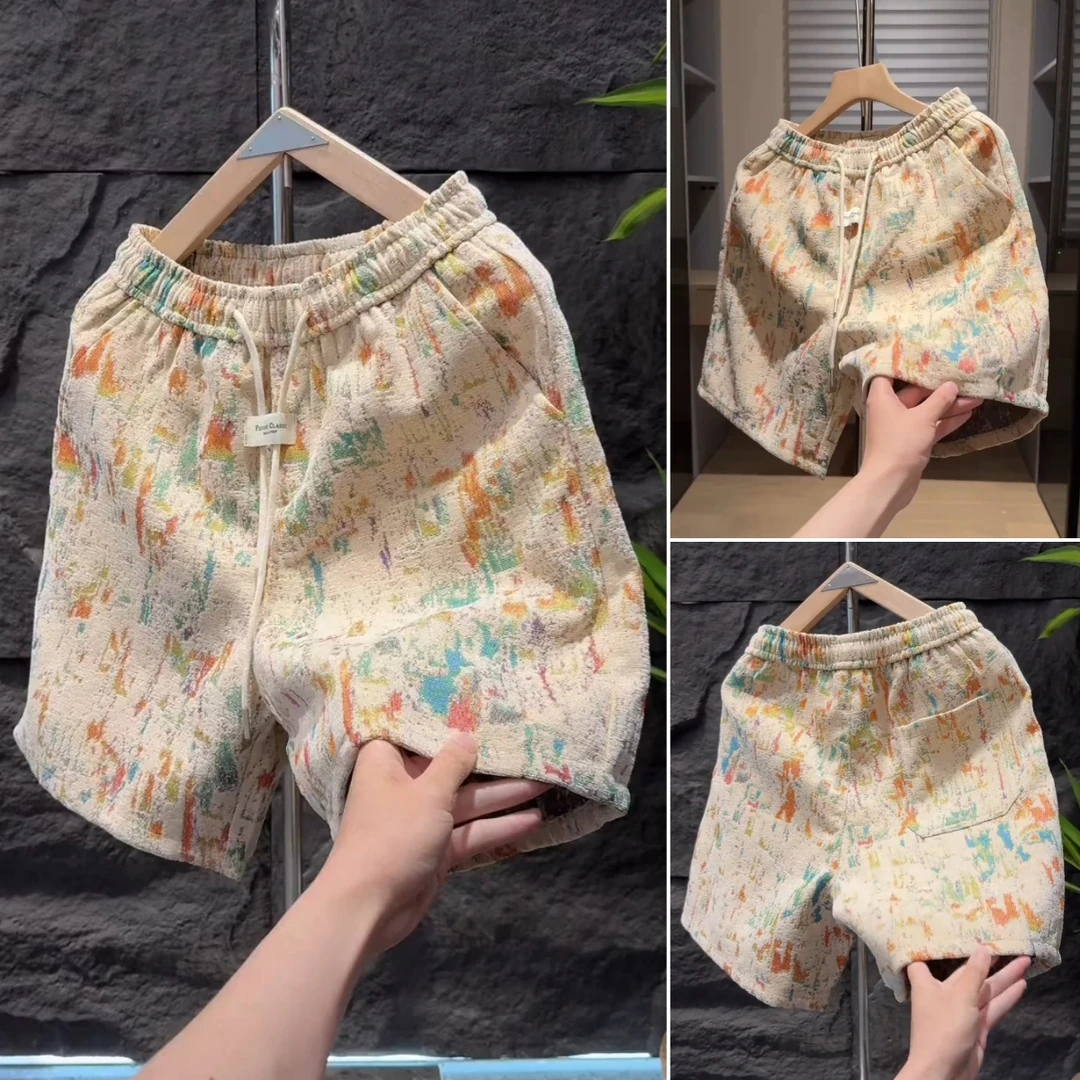 2025夏季新款男女休闲短裤色织提花字母涂鸦潮流百搭时尚五分裤男