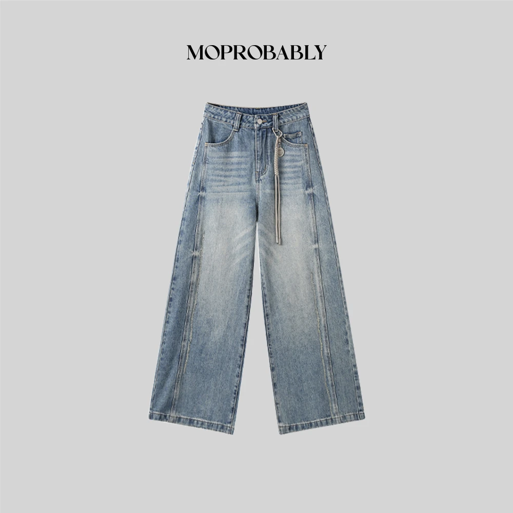 Moprobably李予诺「不是次元」"100%棉"复古水洗直筒牛仔裤L5173039