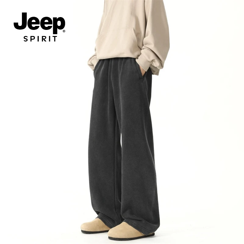 JEEPSPIRIT美式水洗黑弯刀卫裤男秋复古宽松休闲裤百搭重磅运动
