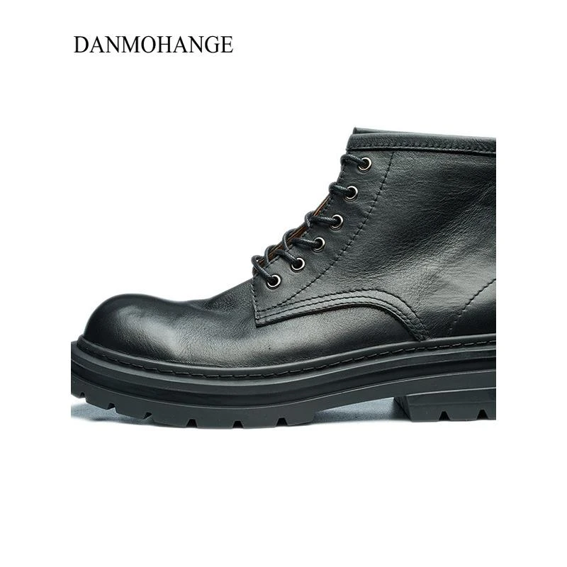 【万达撤柜】手工短靴休闲男士马丁靴皮鞋真皮覆古机车头层牛皮靴子