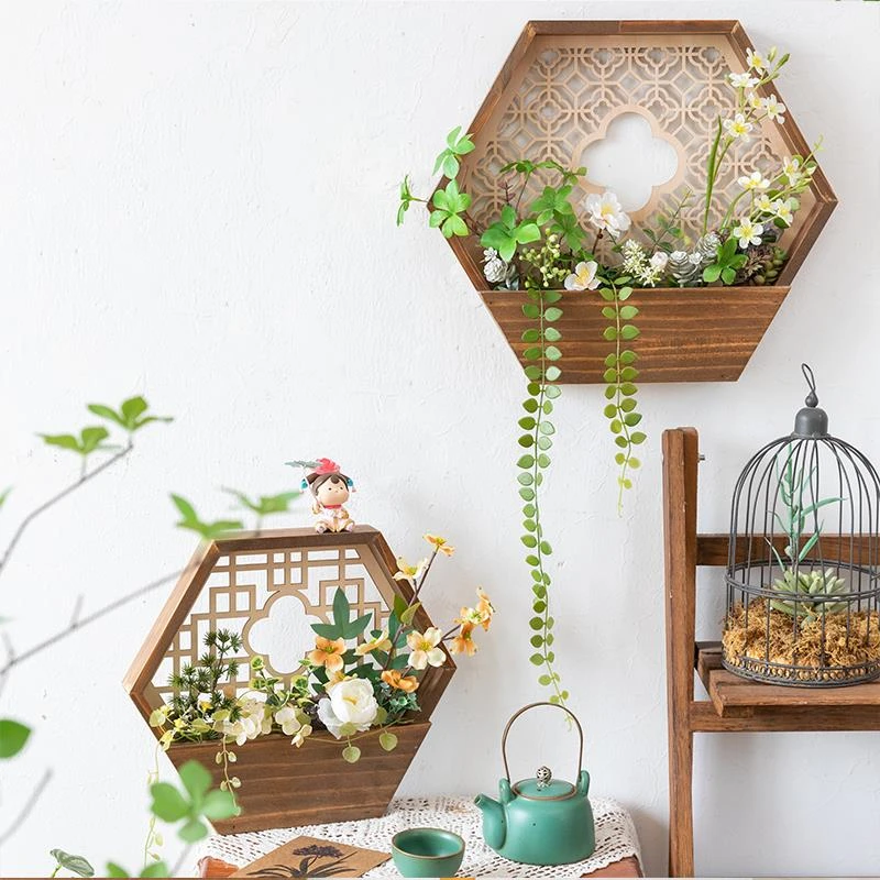 楼梯茶室古风墙面装饰 背景墙上绿植挂件墙壁仿真花藤春摆件