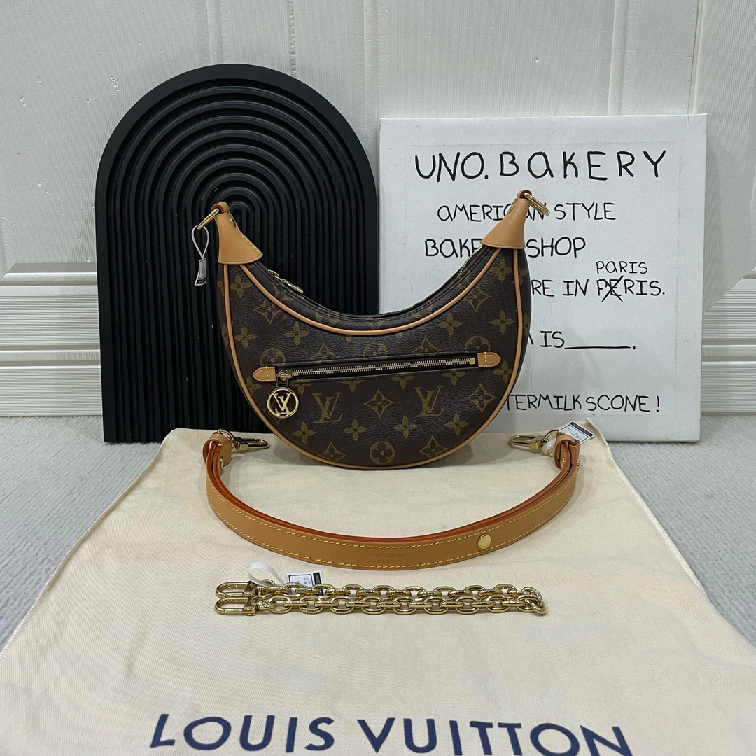 99新 LouisVuitton/路易威登 【蔡包紫】老花loop豌豆月亮包