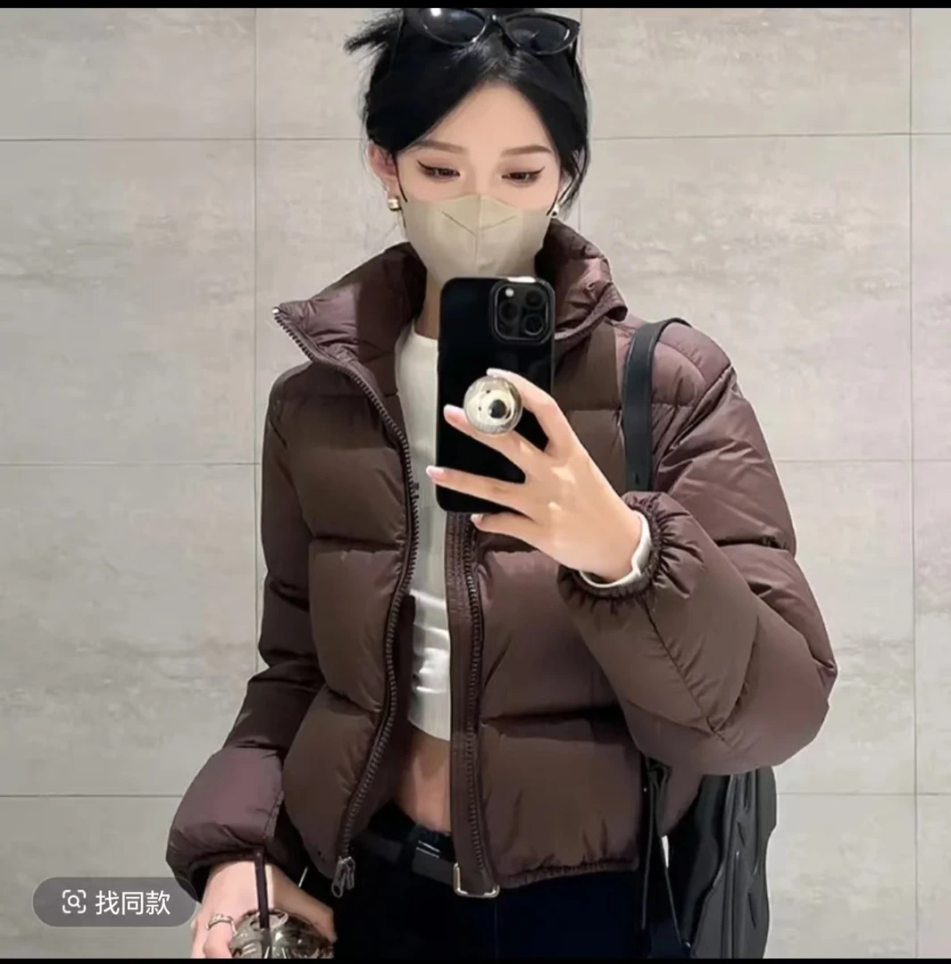 冬季经典拉链款白鸭绒外套 短款立领面包服轻羽绒服女