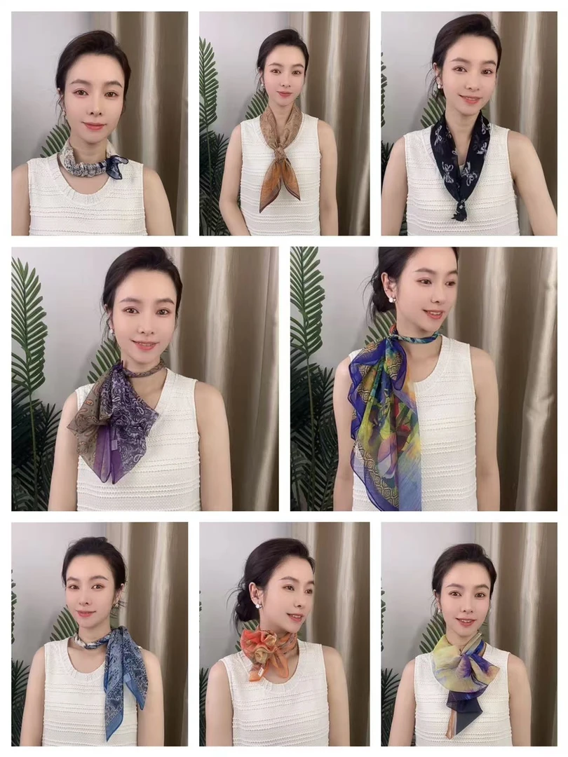欣欣丝绸【乔其纱】小丝巾围巾百搭优雅四季佩戴时尚优雅民族风女