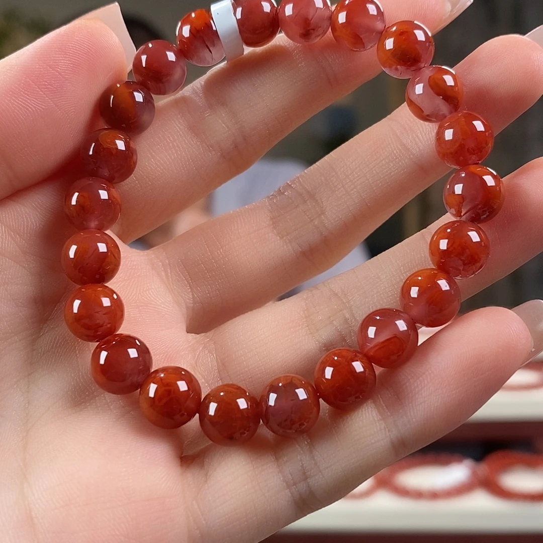 南红玛瑙未镶嵌手串原矿8mm+瓦西火焰纹单圈手串