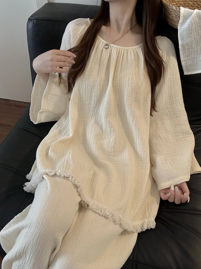 少女甜美简约休闲慵懒风睡衣女春秋新款ins风长袖长裤家居服套装