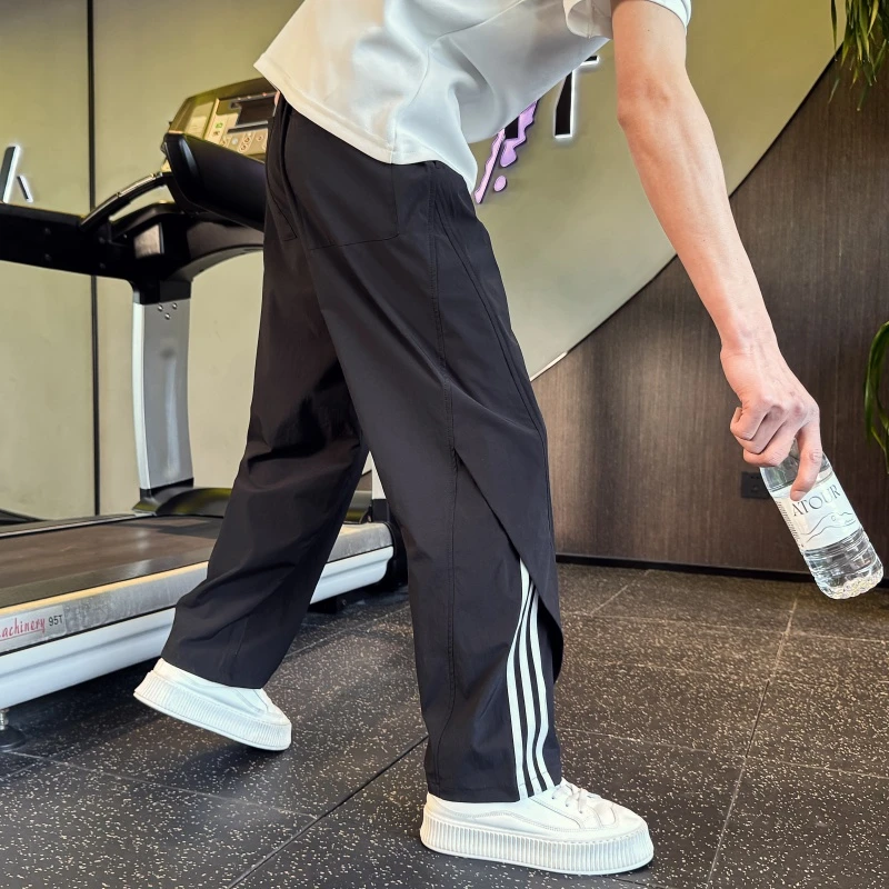 拼接撞色裤子男夏季薄款休闲裤潮流设计感条纹直筒裤男士直筒裤薄