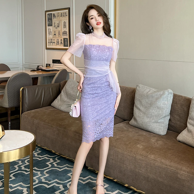 20366气质性感蕾丝时尚收腰法式包臀名媛宴会夏季修身女神连衣裙