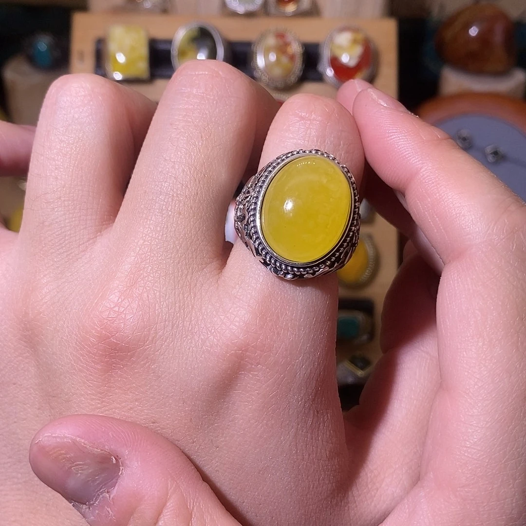 $***$蜜蜡银S925镶嵌戒指