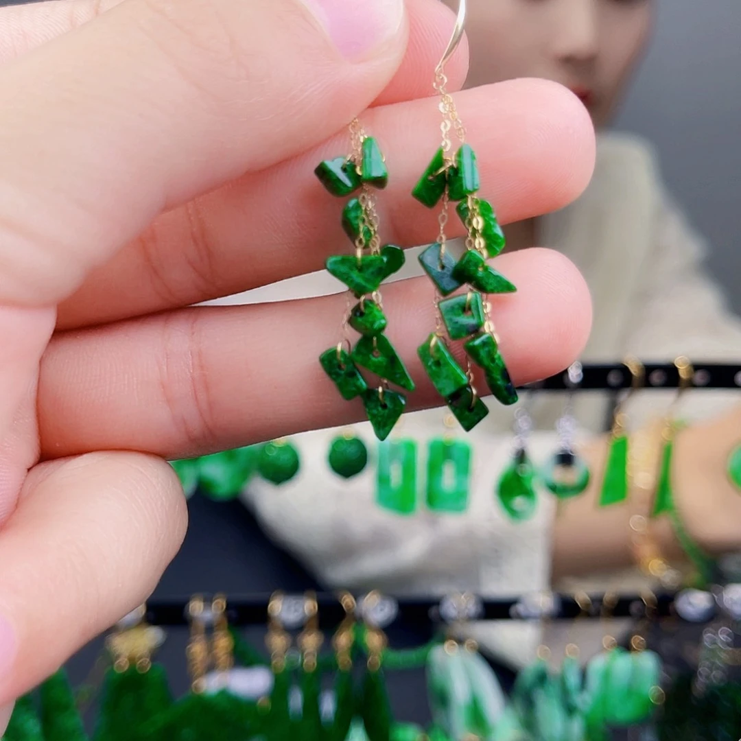 翡翠18K金镶嵌耳饰饰品