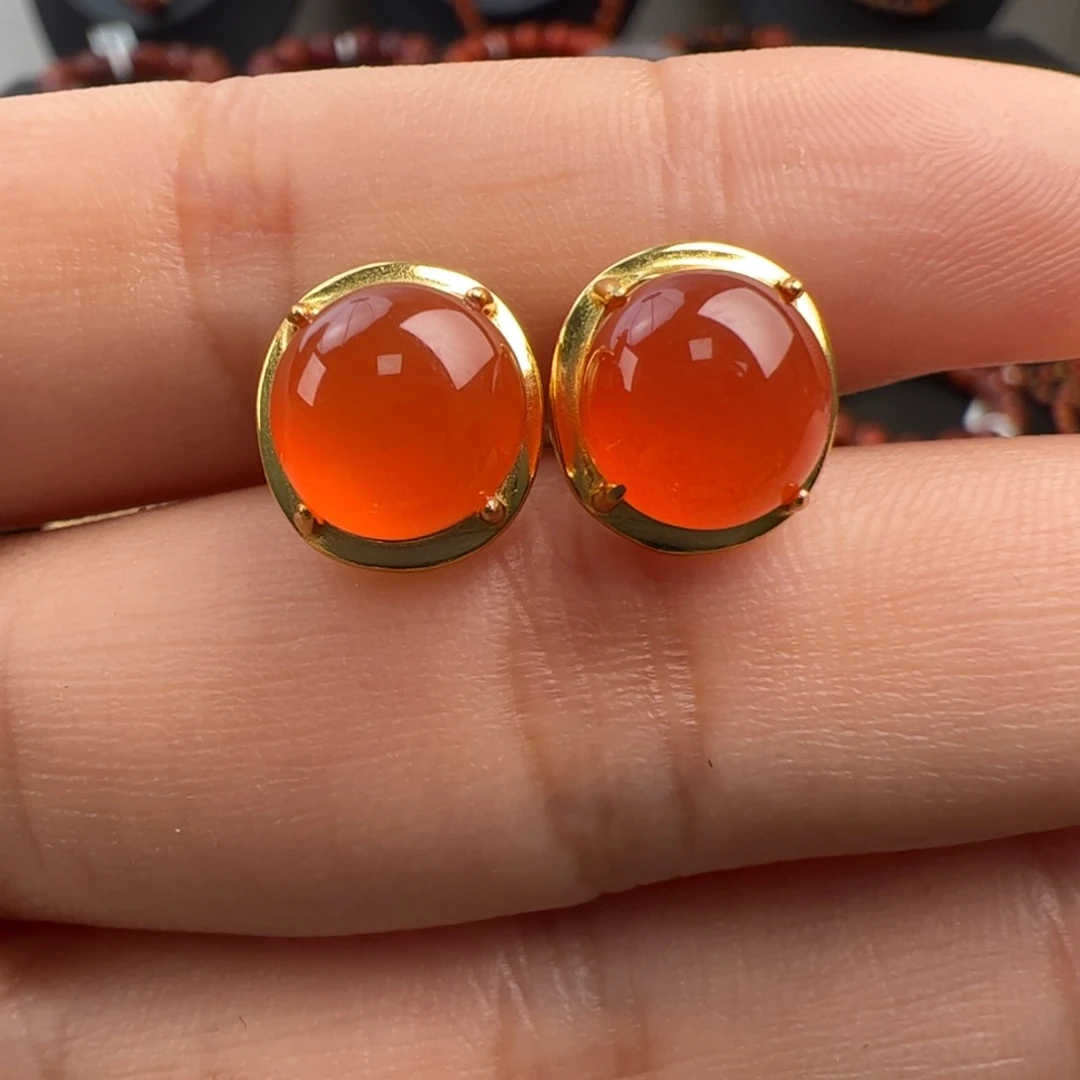 南红玛瑙银S925镶嵌（冰红耳钉9+）