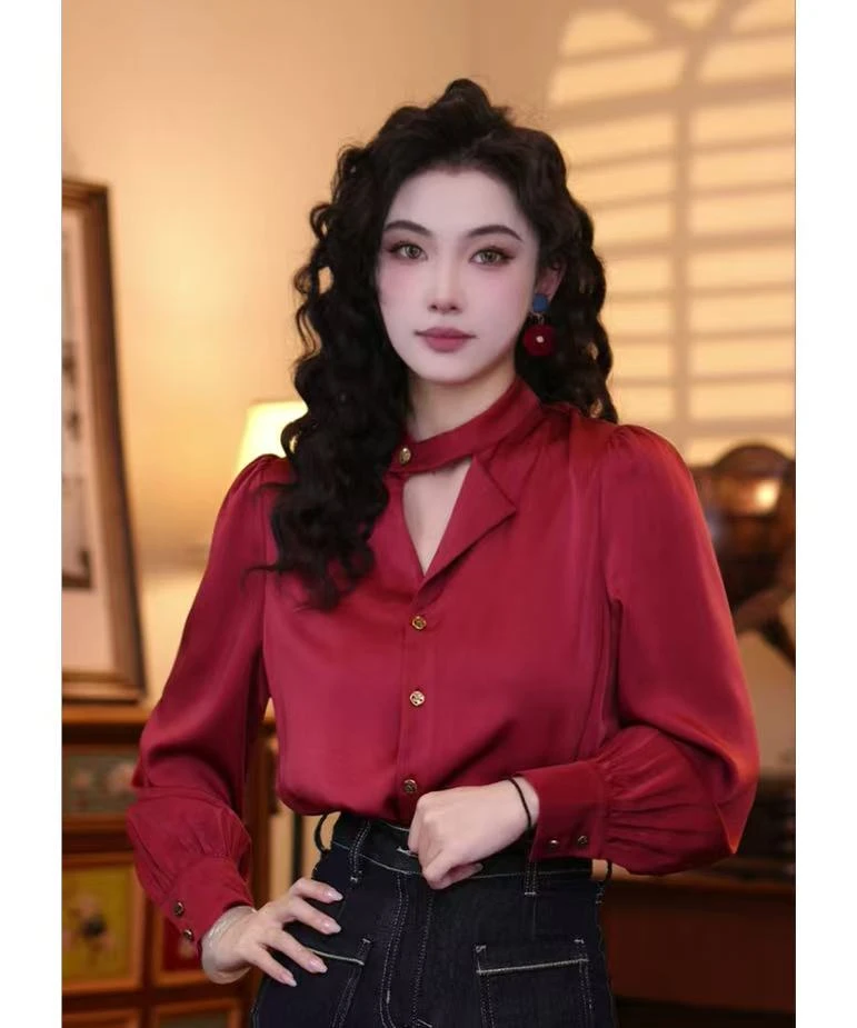 西西【半糖温酒】港味复古时尚气质设计感长袖上衣03117