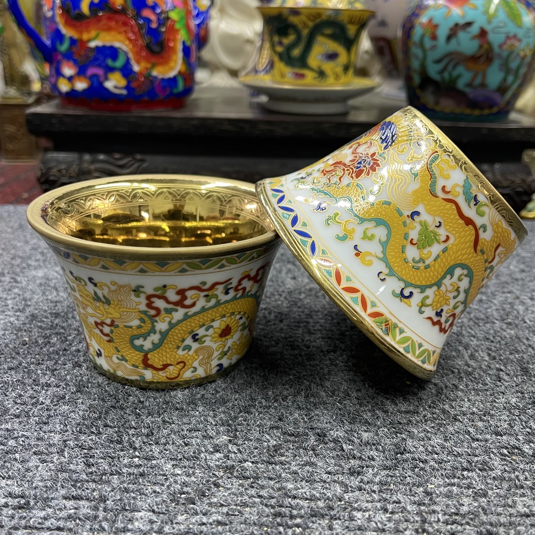 金包瓷龙凤马蹄杯口杯压手杯
