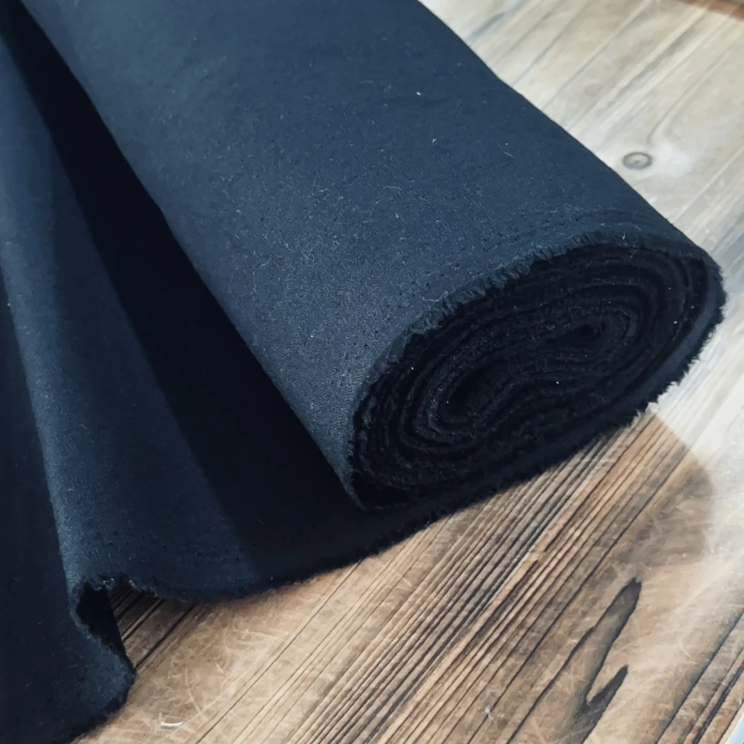 手工布料—日本进口品牌YUWA高品质黑色棉麻，手工DIY拼布