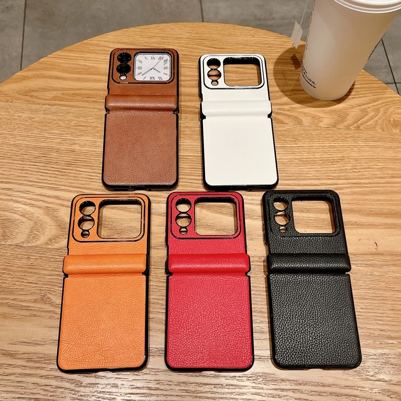 适用华为novaFlip手机壳新款折叠Pocket2荔枝纹PuraX磁吸中轴皮质