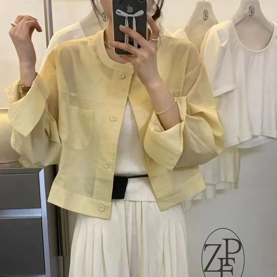 2025夏衬衫防晒衣气质时尚休闲透气小众设计感圆领薄款外套