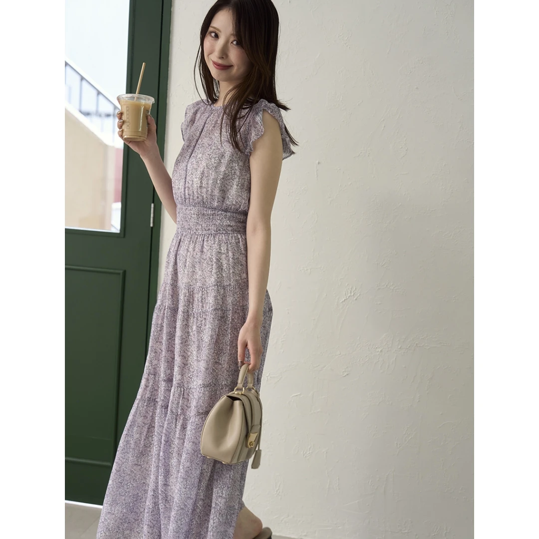 【胖虎家】夏季新款 F 2way 法式气质印花连衣裙时尚洋气长裙