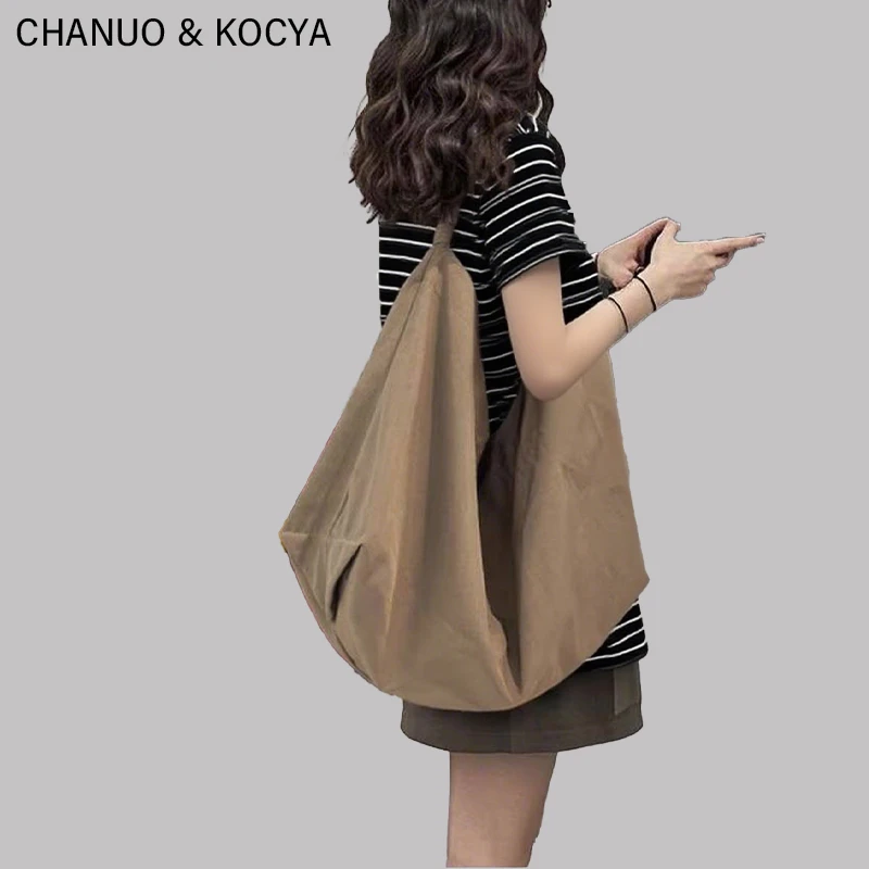 UR复古尼龙包包女士2025新款大容量托特包通勤百搭慵懒布包单肩包