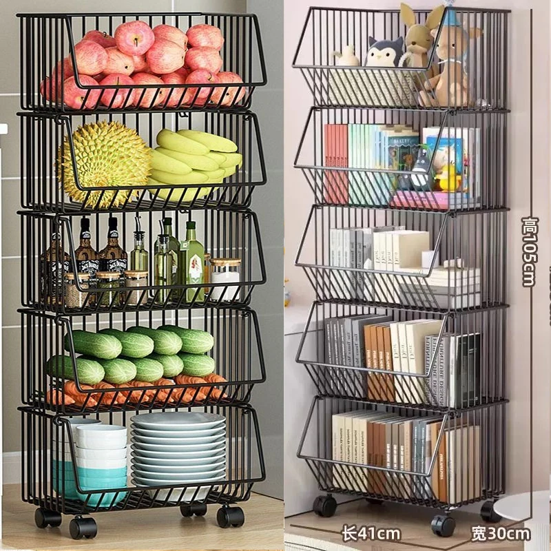 厨房置物架碳钢书架书本收纳置物架可移动儿童学生书桌小推车书架