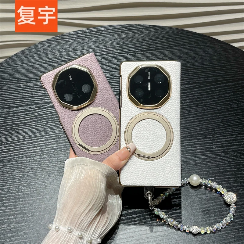 真皮磁吸支架适用华为matex5折叠典藏版手机壳matex6全包翻盖皮套