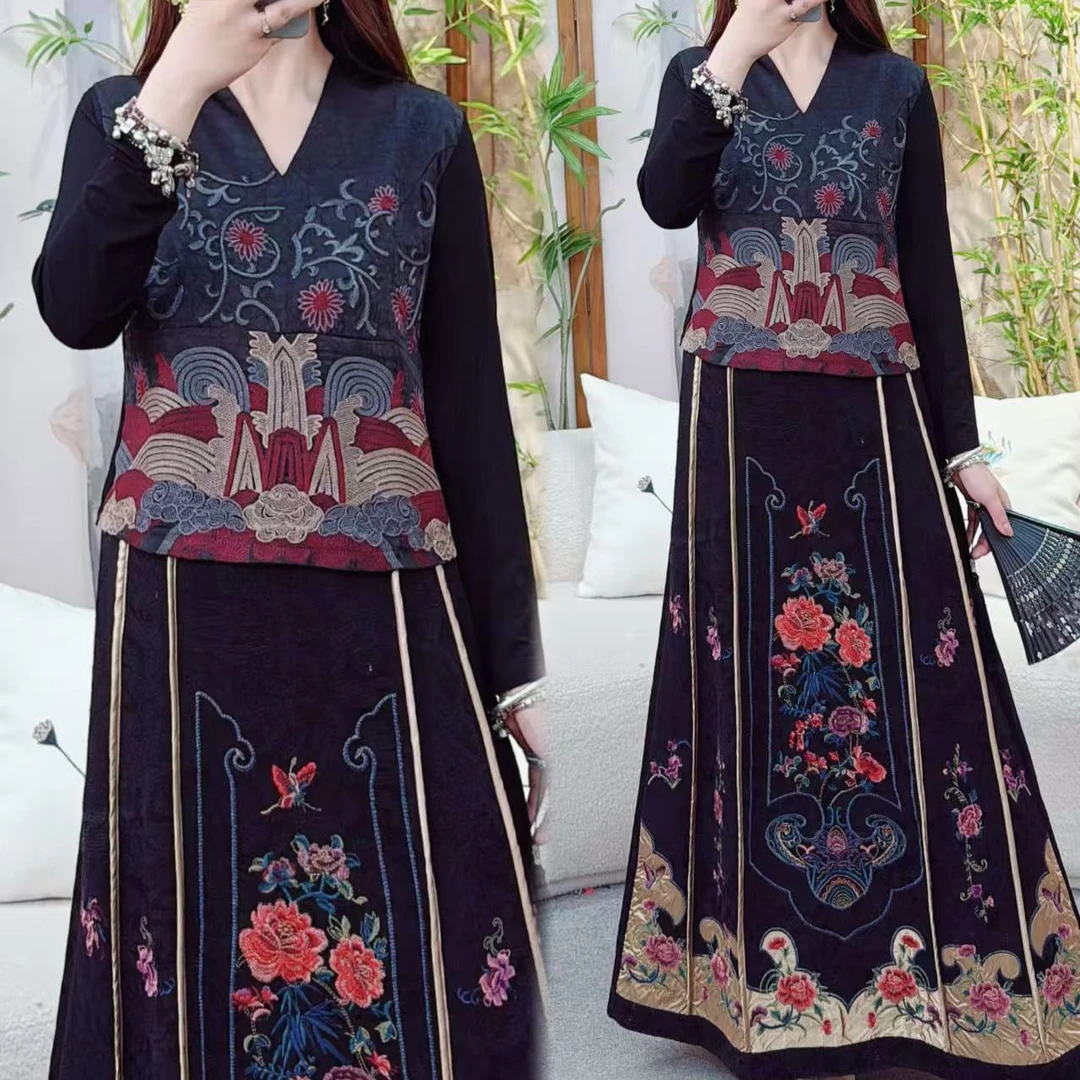 新中式国风V领重工刺绣长袖气质百搭宽松显瘦短款上衣日常绣花907