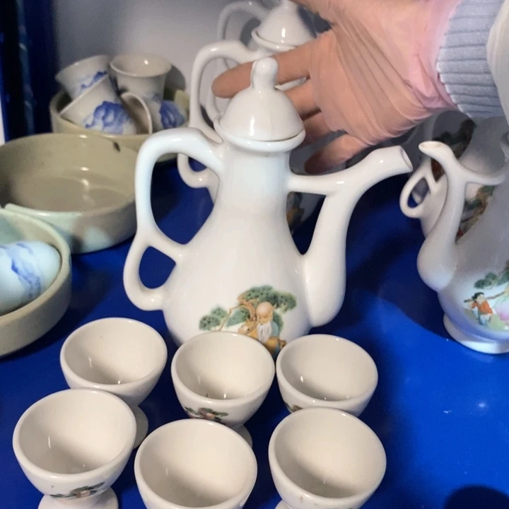 瓷片一厂寿星酒具一壶六杯