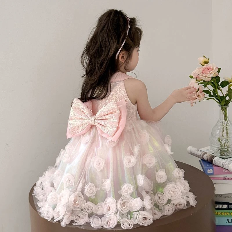 女童公主裙夏季新款洋气宝宝韩版礼服花朵连衣裙儿童六一表演裙子
