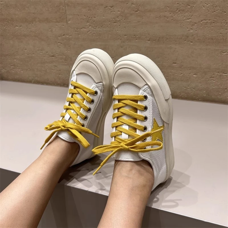 2025年新款夏季透气网面时尚舒适软底百搭厚底休闲鞋星星板鞋女潮