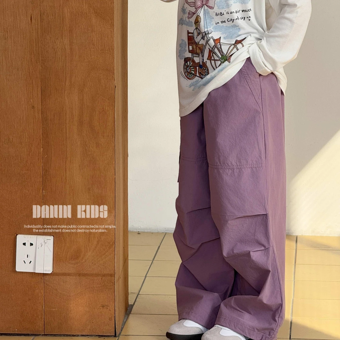 【嗒囜】女童春夏新款宽松百搭伞兵工装裤儿童美式高街直筒休闲裤子