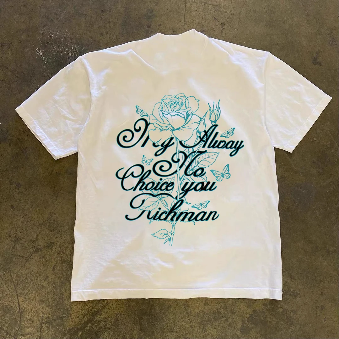 美式潮牌设计感镂空花卉印花短袖T恤男夏季街头宽松小众纯棉半袖