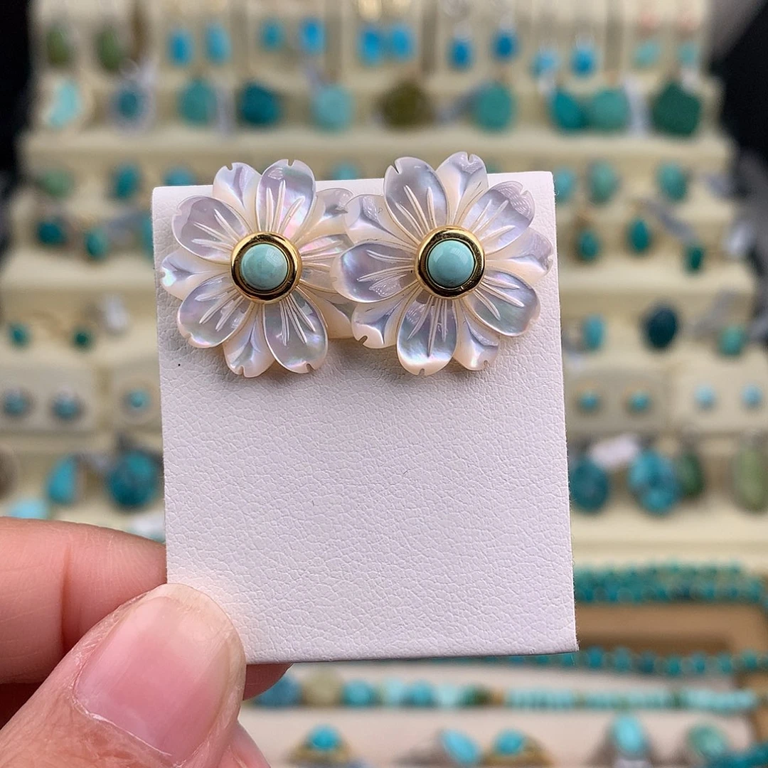 绿松石银S925镶嵌耳饰