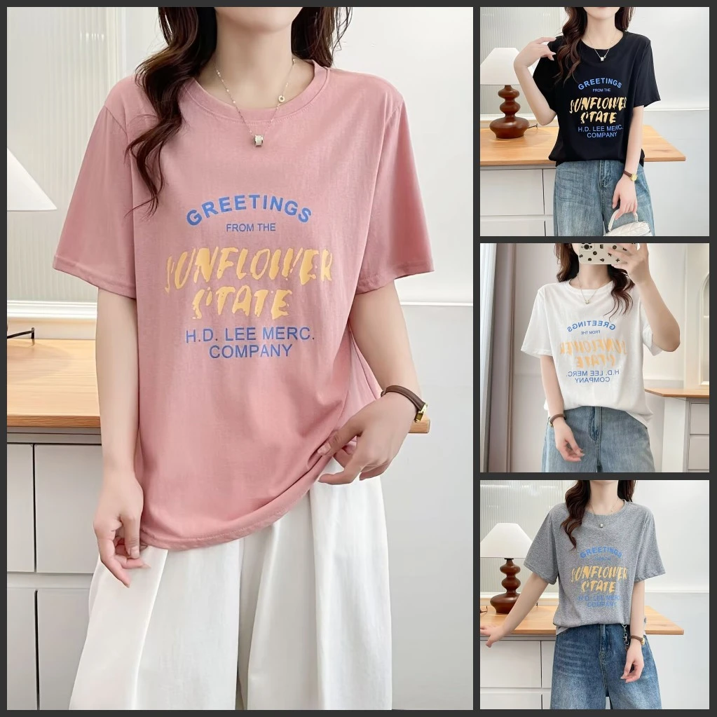 梦冬佳--110-200斤大码女装宽松印字母女短袖圆领T恤字母夏装时尚