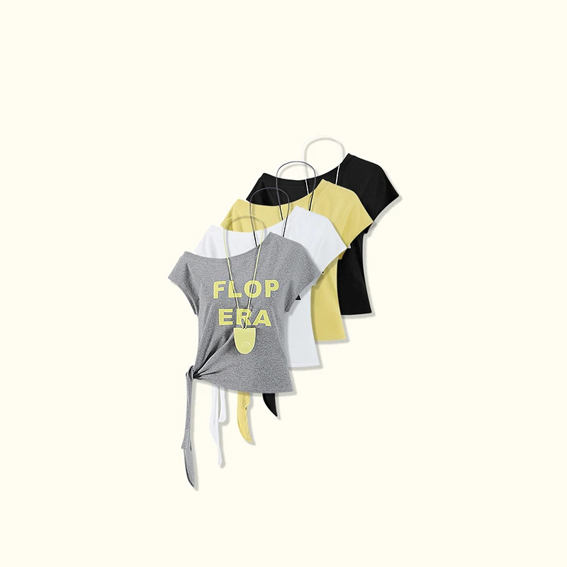 字母斜肩绑带短袖T恤女2025夏季新款泫雅风辣妹性感显瘦紧身上衣