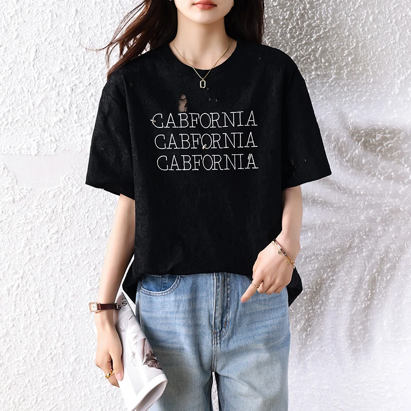 【女神新衣】短袖T恤女夏季新款胖mm时尚宽松大码显瘦重工刺绣上衣