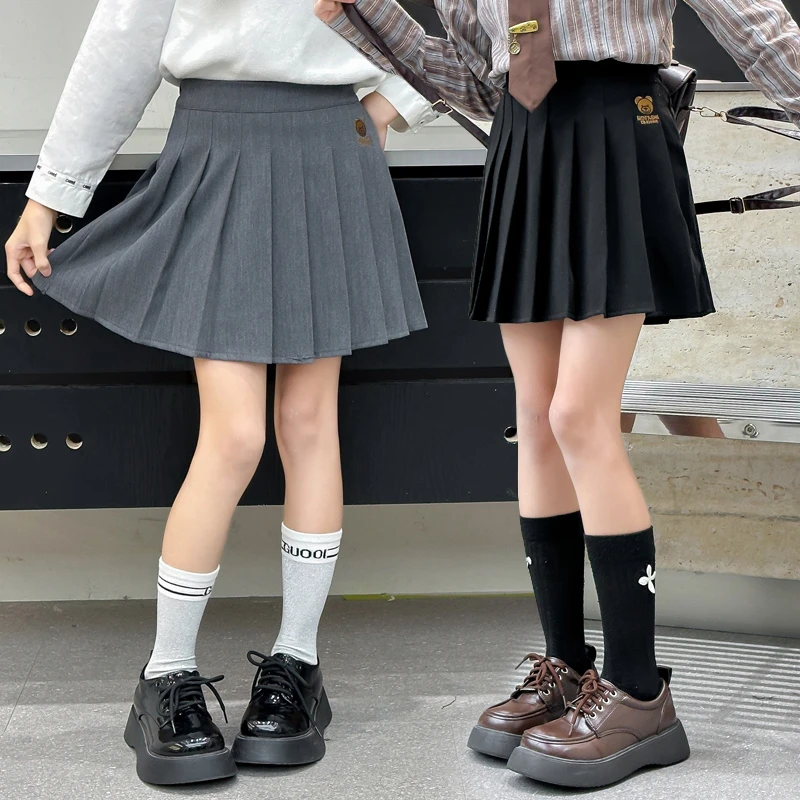 【嘻嘻柚】女童春季学院风百褶裙2025新款中大童洋气半身裙有安全裤