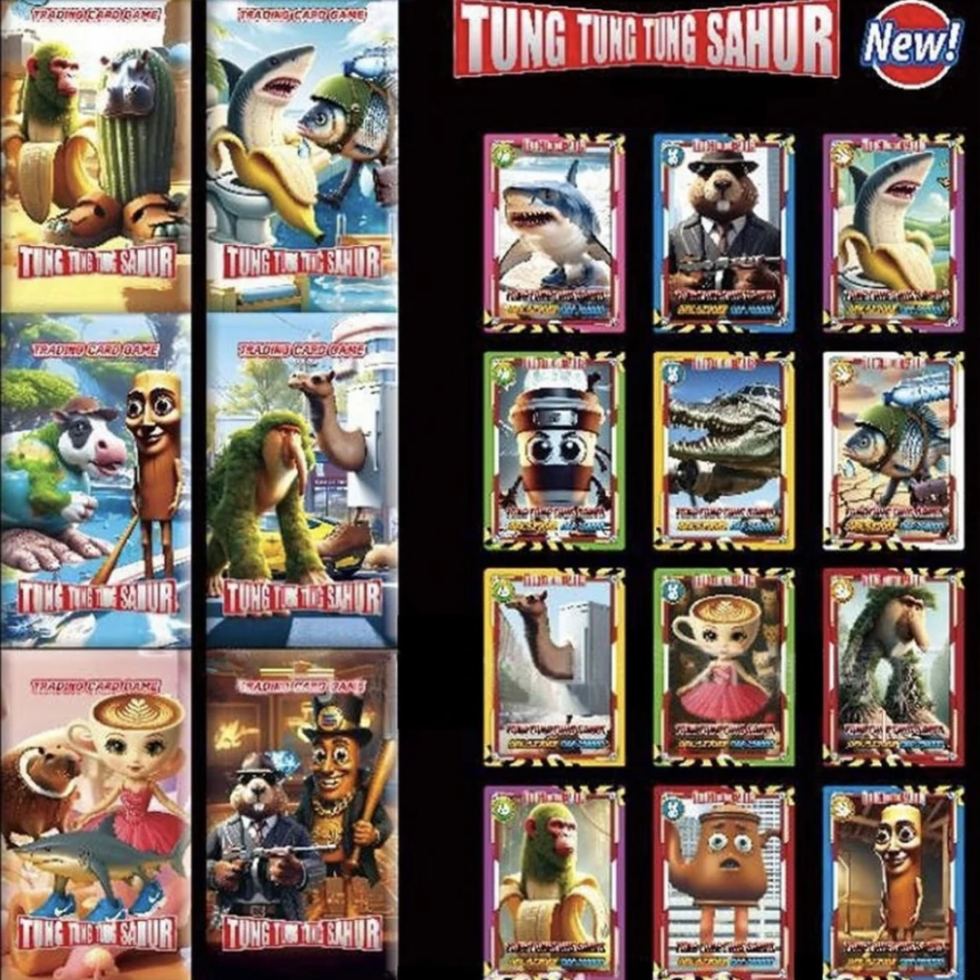 外国爆款美国山海经收藏战力卡片tungtung木棍人三脚鲨大脚树卡牌