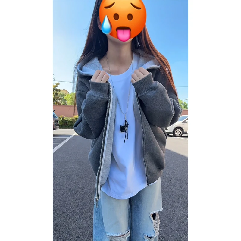 美式重磅拼色连帽卫衣男春秋潮牌cleanfit硬挺廓型大帽子开衫外套