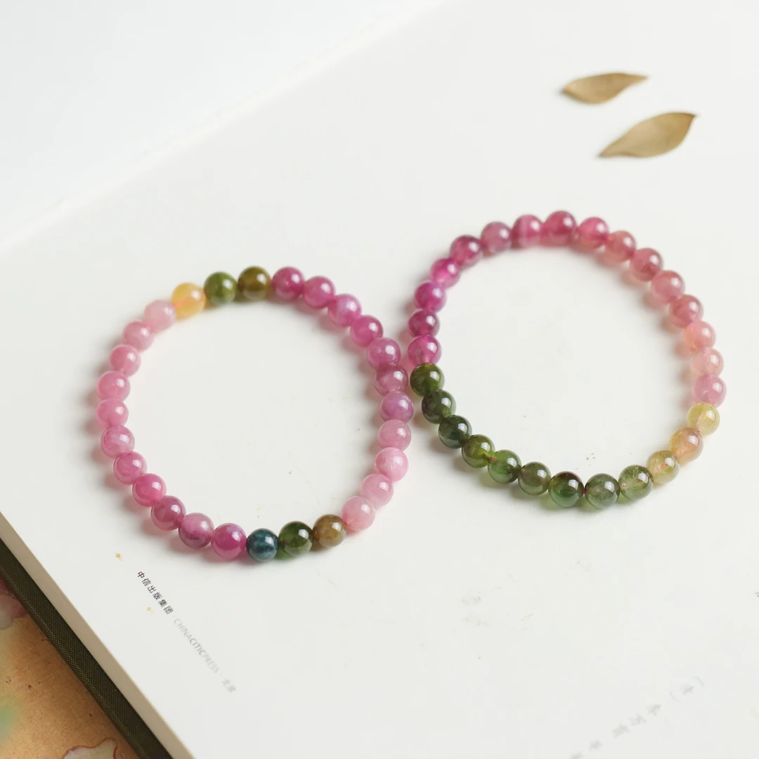 彩虹碧玺圆珠民族风简约百搭女款单圈手串（多样性发货 发其一）