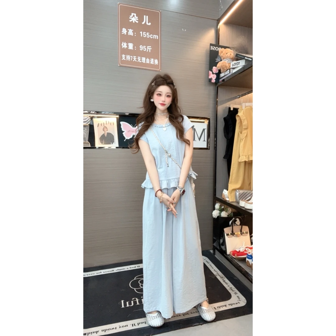 1-3朵儿原创-【夏夜白茶】夏季新款洋气百搭宽松休闲显瘦套装QK2002