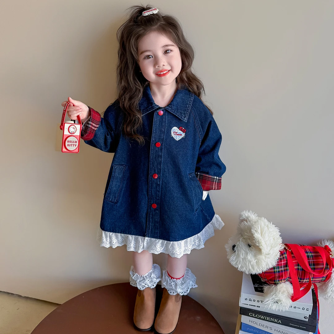 女童休闲猫咪外套春秋季2025新款女宝宝洋气牛仔上衣儿童秋季夹克
