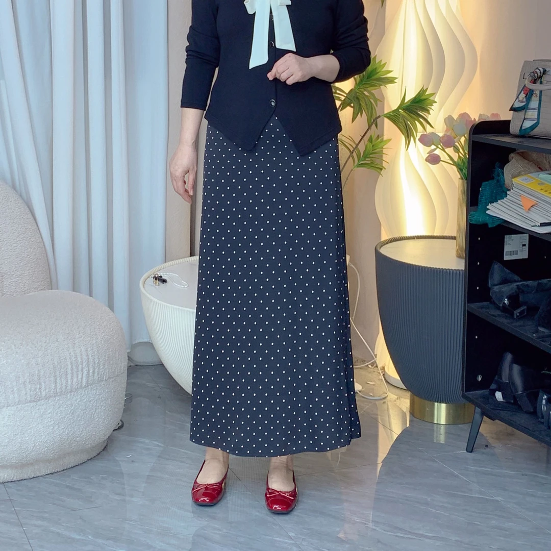 11【半身裙】2025年新款夏季黑点薄款波点后开叉带弹性腰头韩系裙